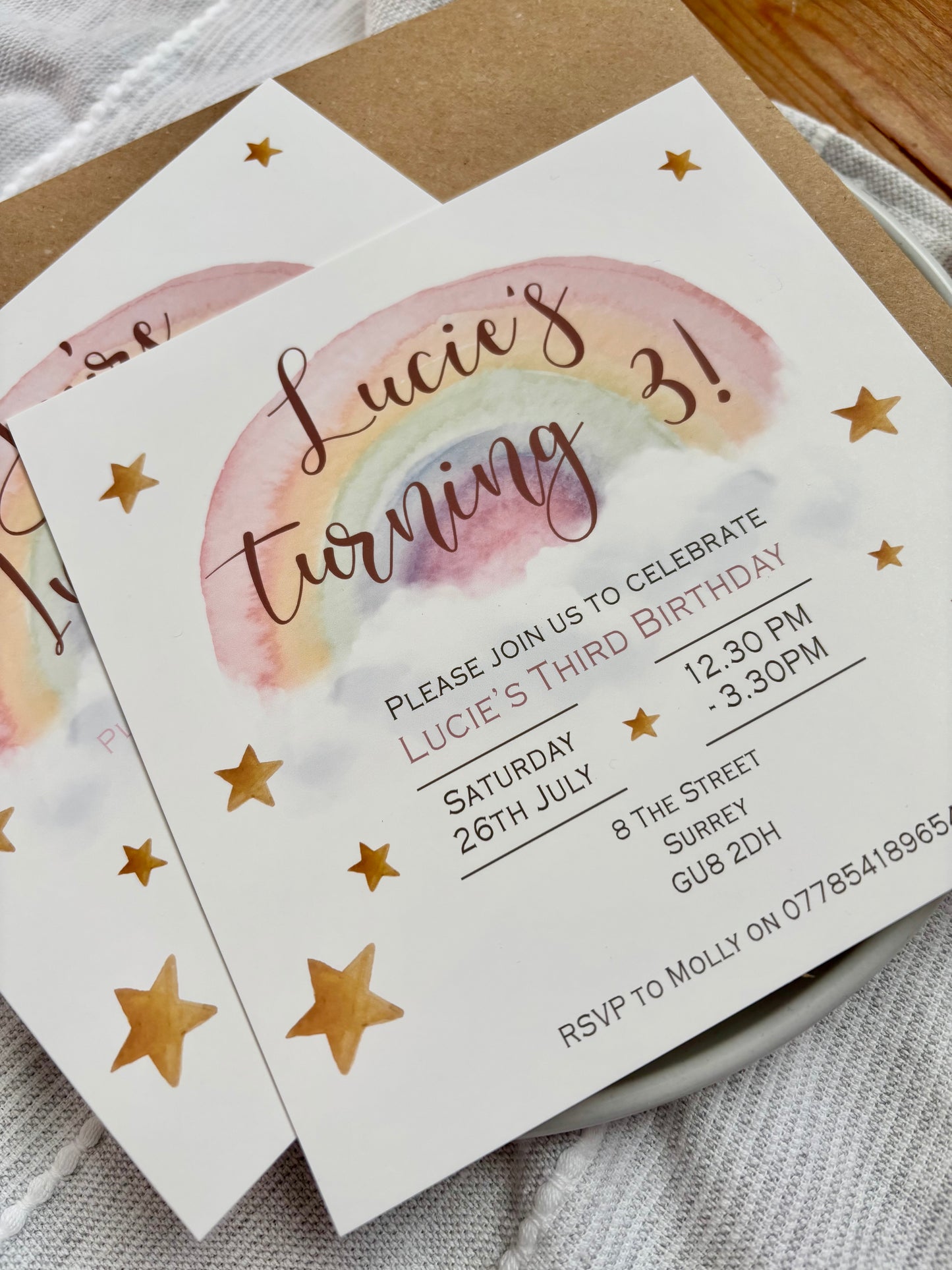 Personalised Rainbow Birthday Invitations - Pack of Invites