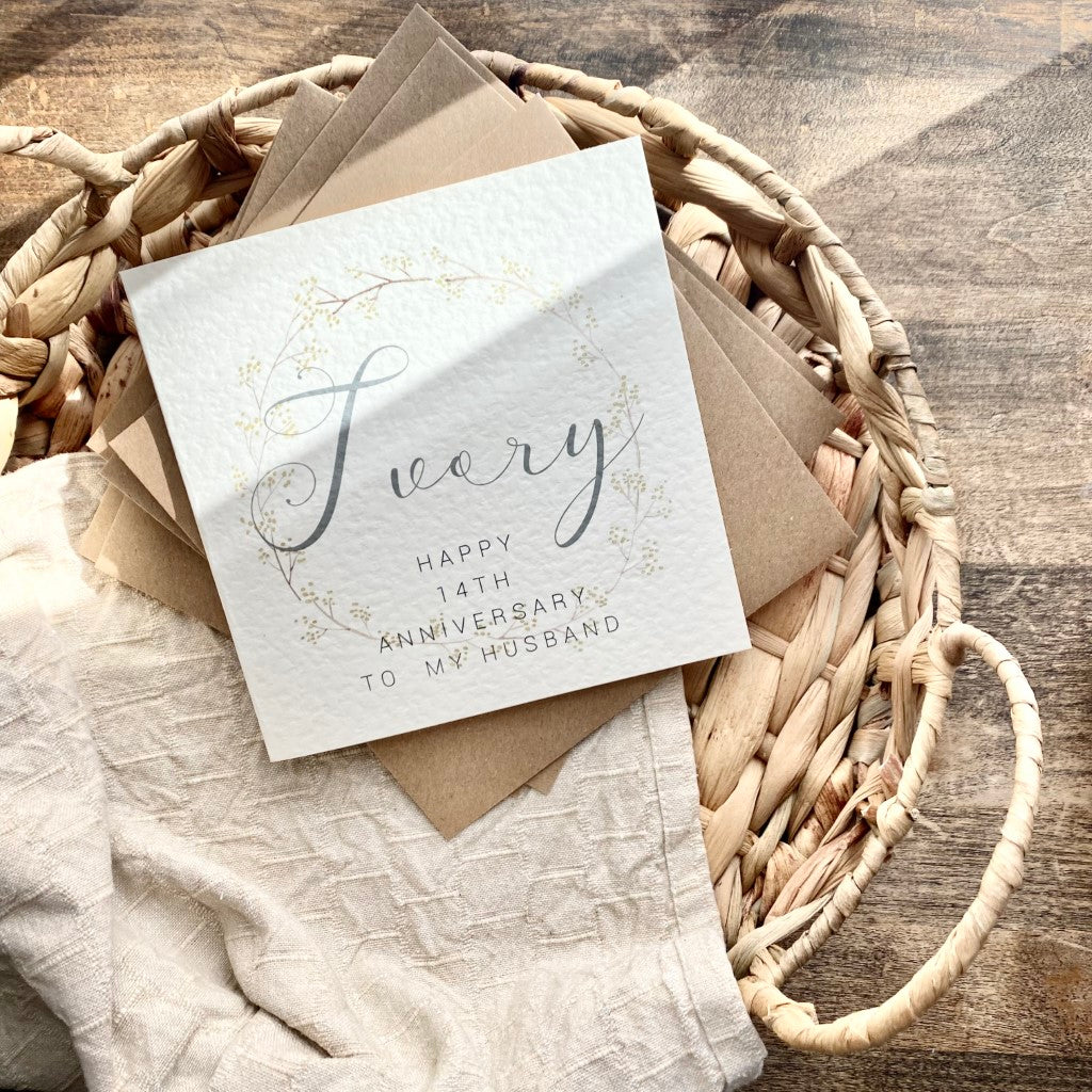 Wreath 14th 'Ivory' Anniversary Card