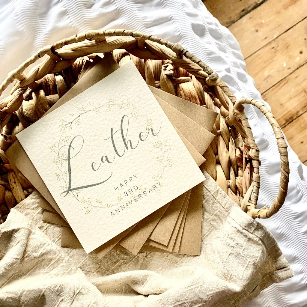 Wreath 3rd 'Leather' Anniversary Card