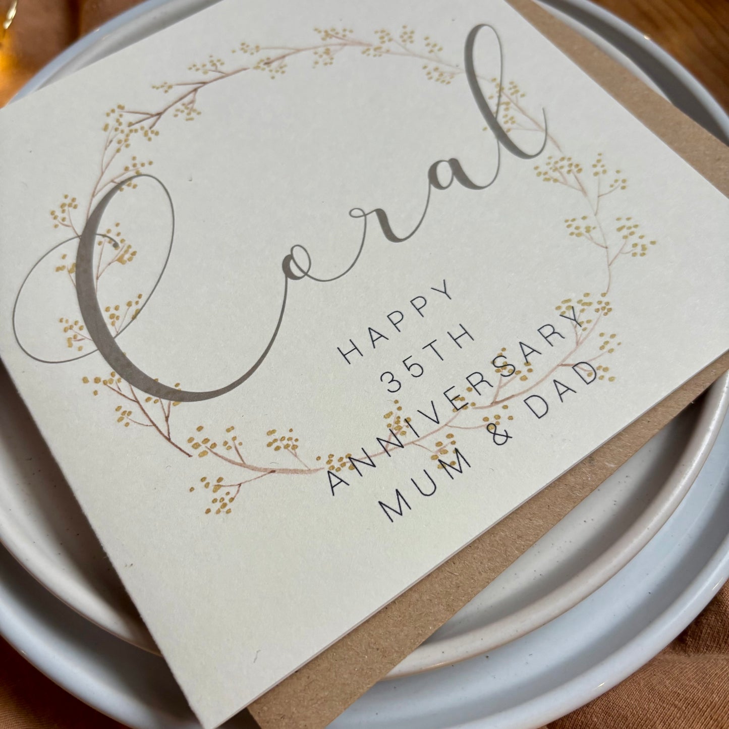 Wreath 35th 'Coral' Anniversary Card