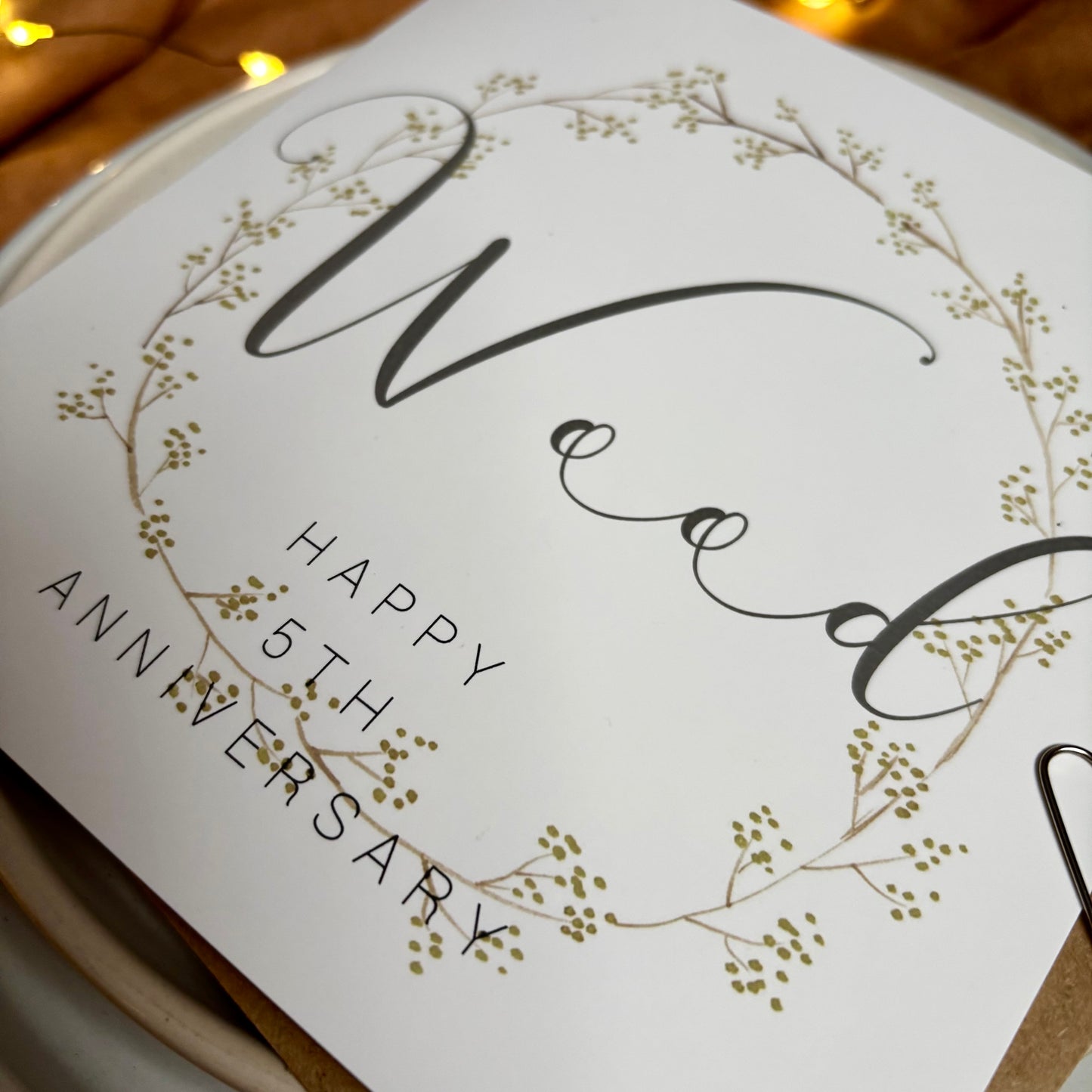 Wreath 5th Wood Anniversary Card
