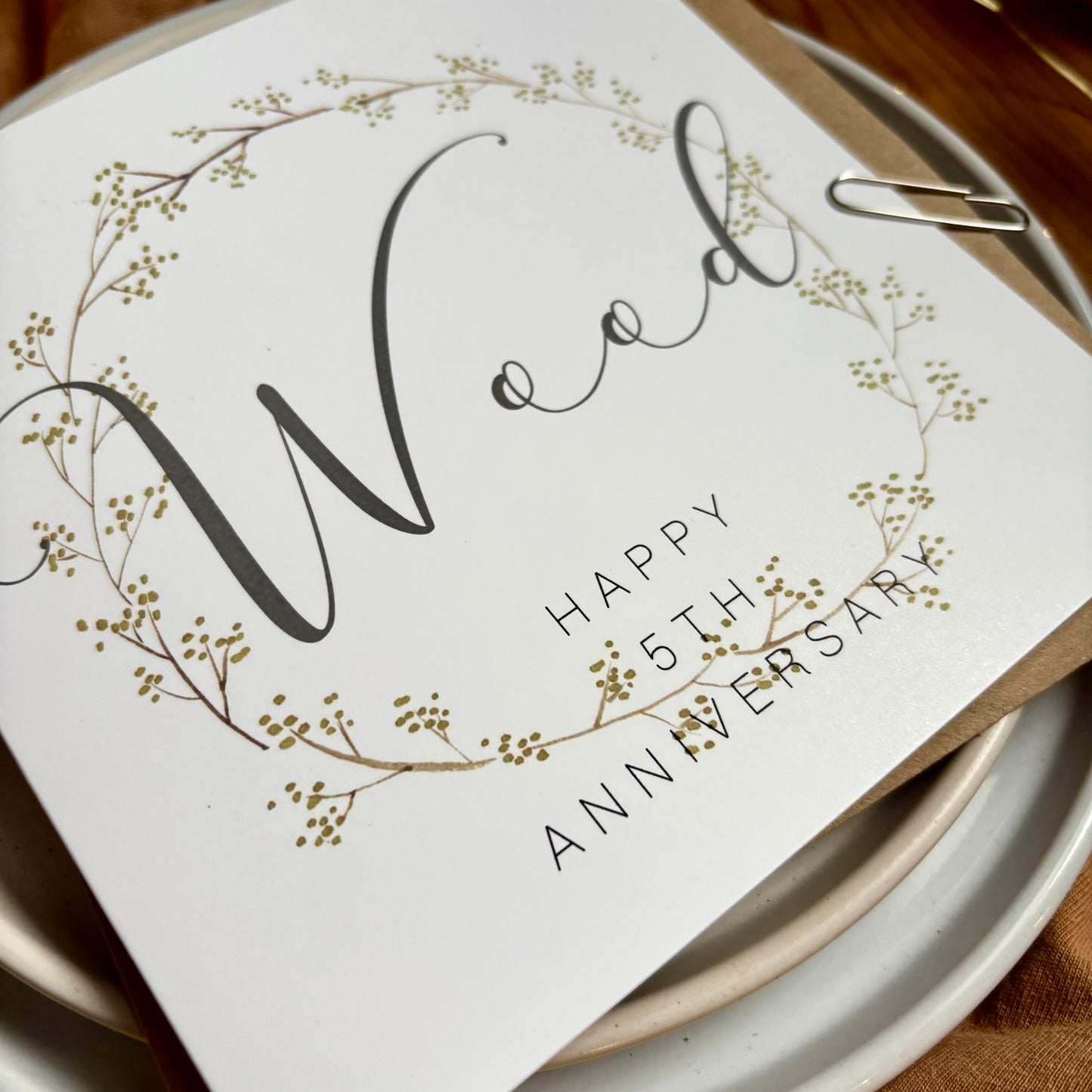 Wreath 5th Wood Anniversary Card