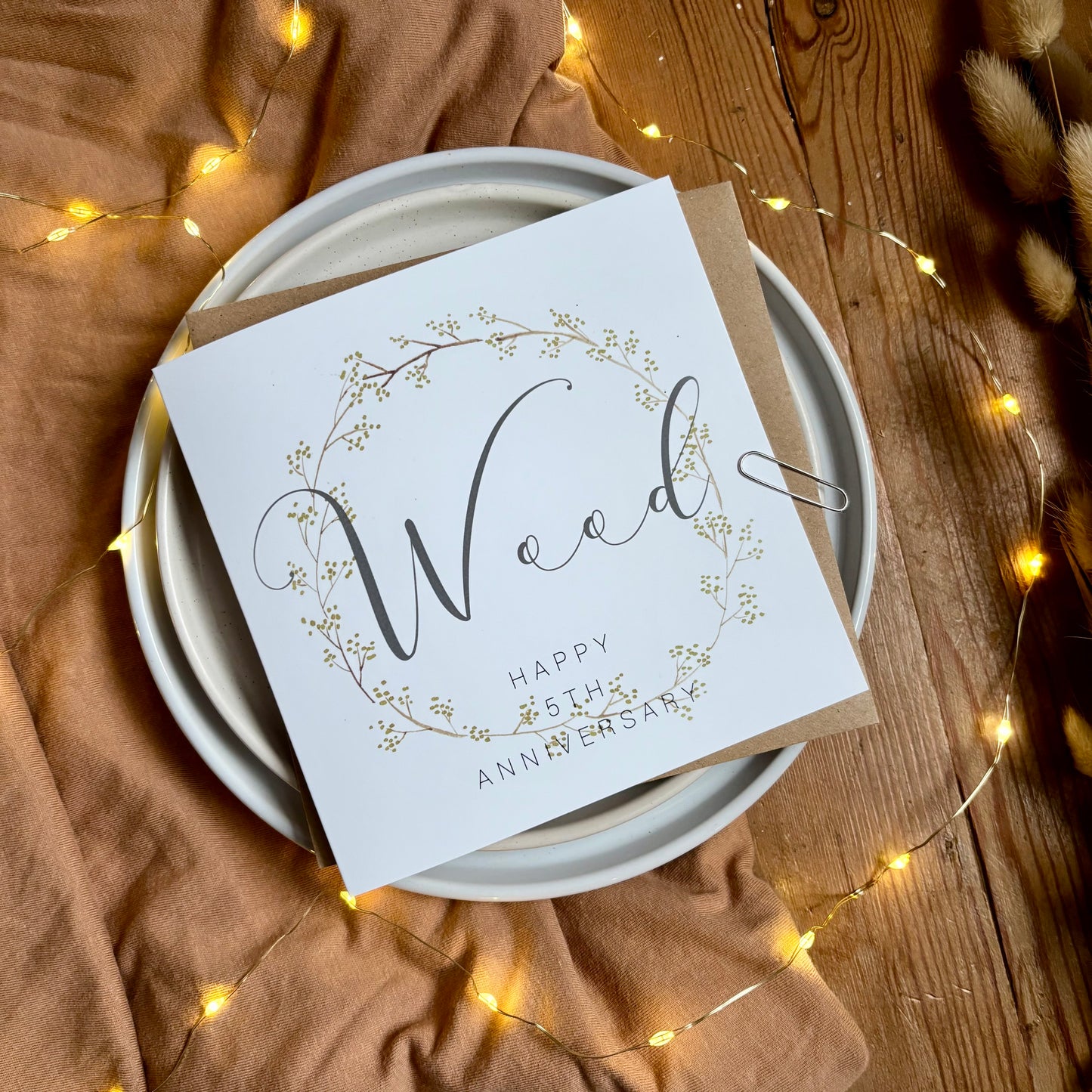 Wreath 5th Wood Anniversary Card