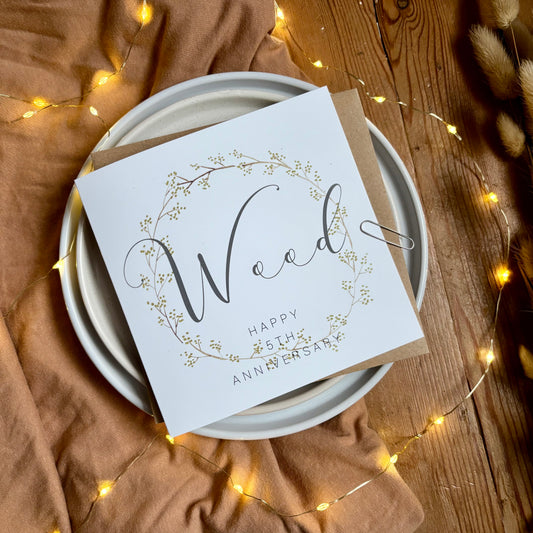 Wreath  5th 'Wood' Anniversary Card