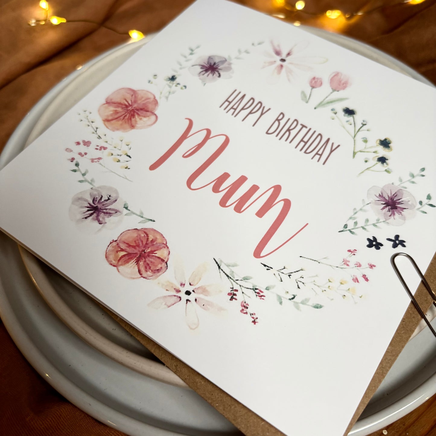 Mum Birthday Card: Floral Wreath with Pressed Flowers