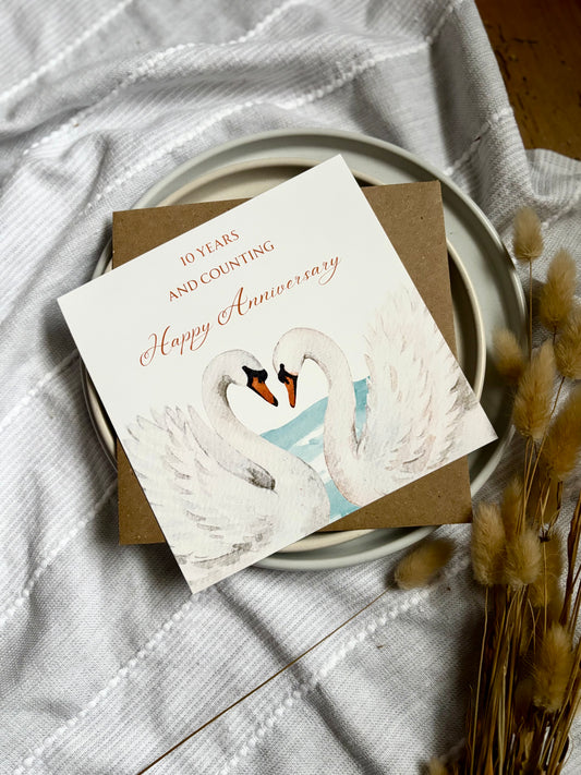 Anniversary Card with Swan Design (Choose a Year)