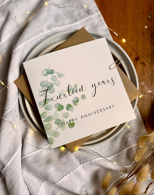Eucalyptus 14th Ivory Anniversary Card