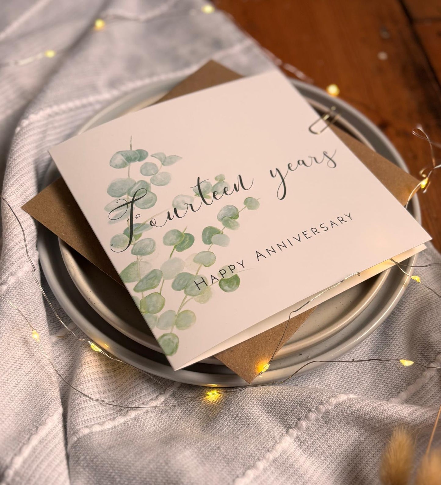 Eucalyptus 14th Ivory Anniversary Card