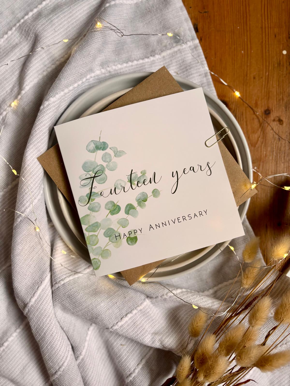 Eucalyptus 14th Ivory Anniversary Card