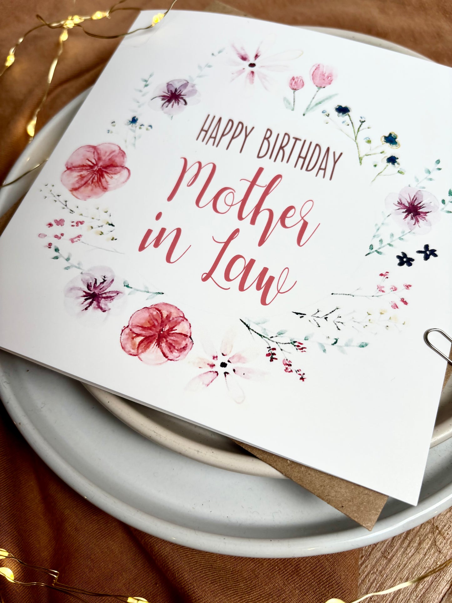 Mother-in-Law Birthday Card - Floral Wreath with Pressed Flowers