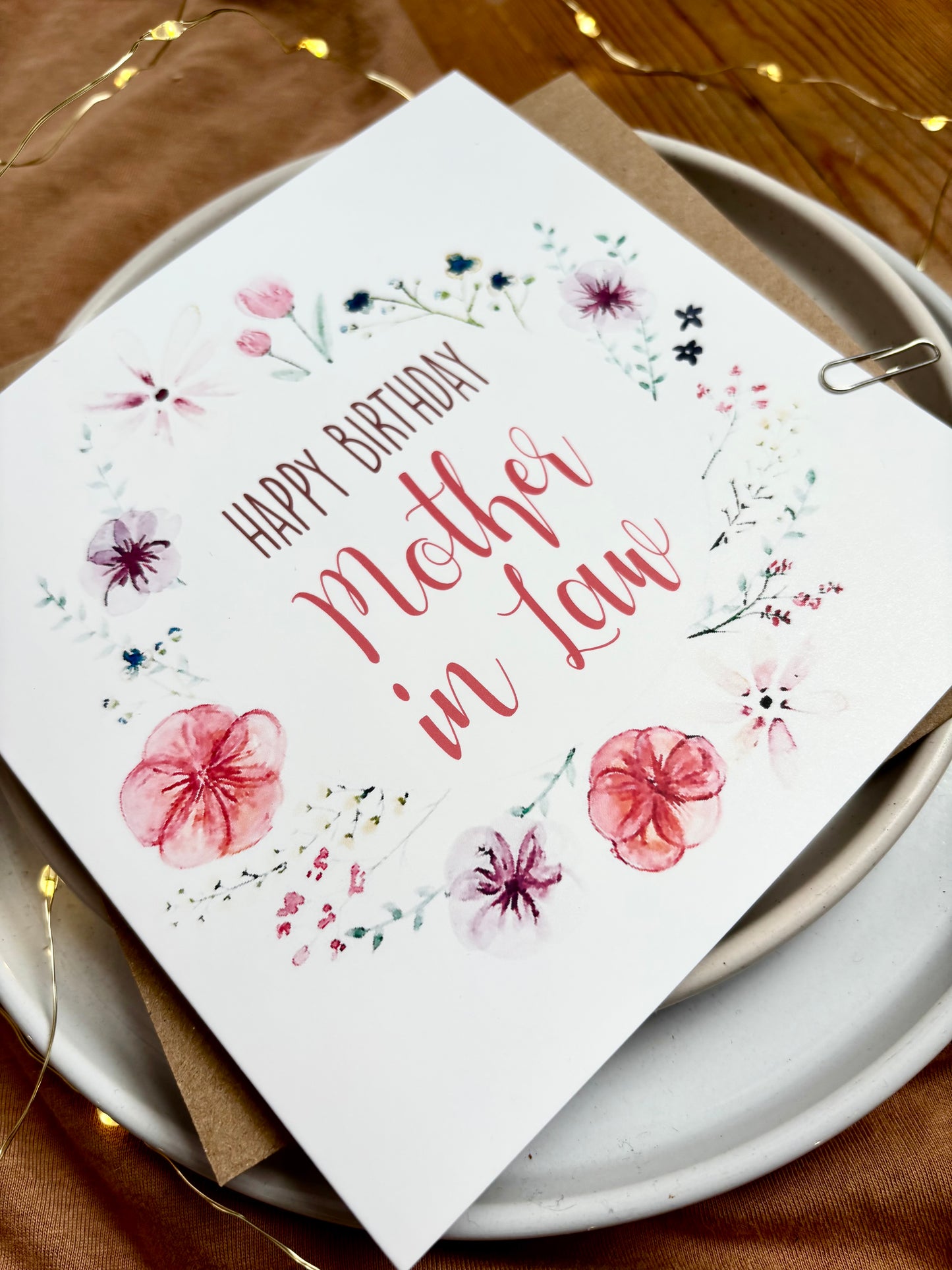 Mother-in-Law Birthday Card - Floral Wreath with Pressed Flowers