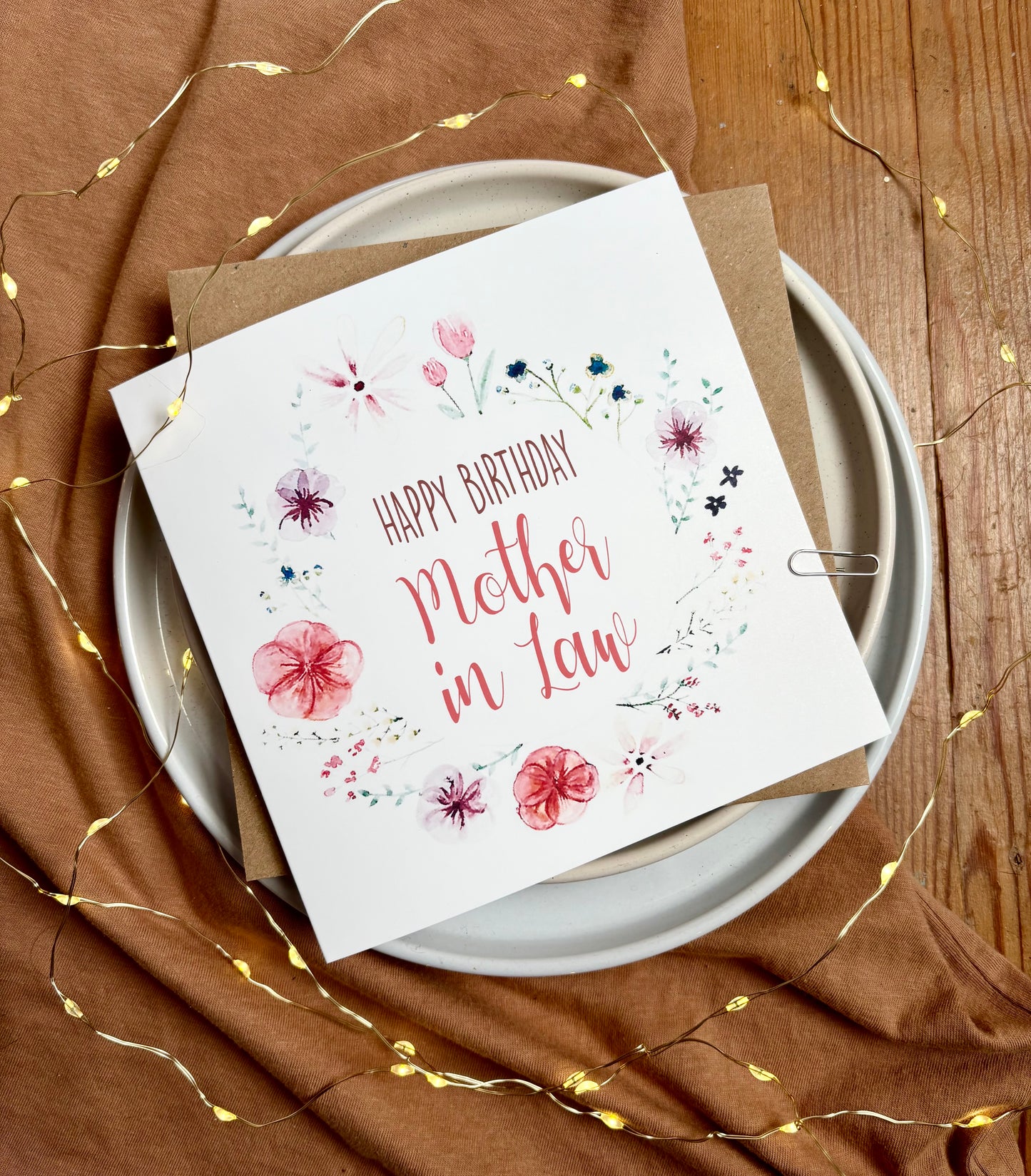 Mother-in-Law Birthday Card - Floral Wreath with Pressed Flowers
