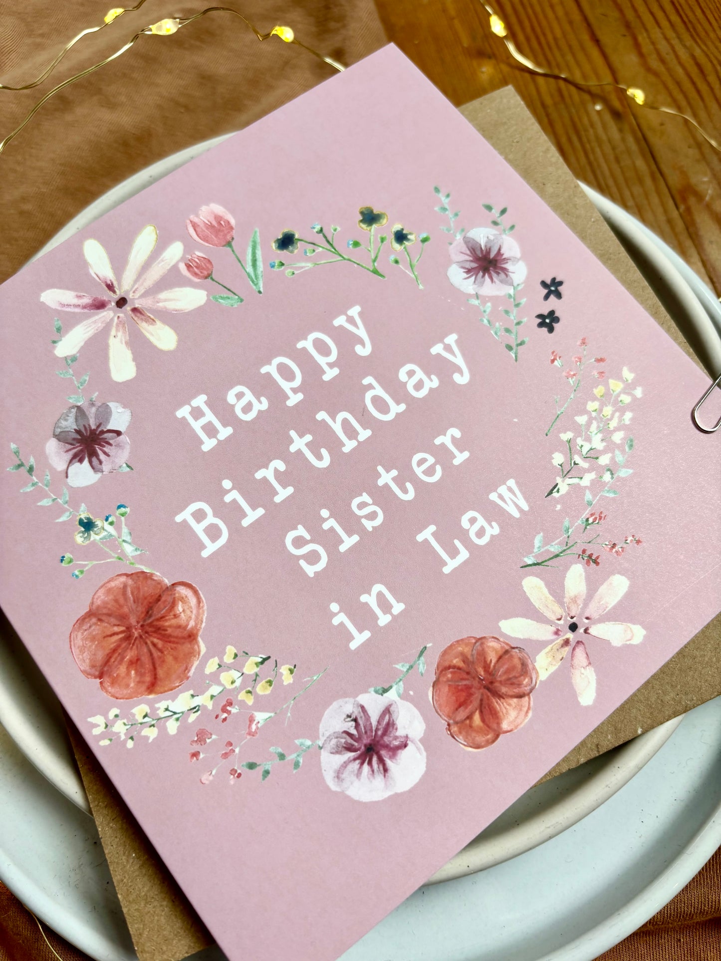 Sister-in-Law Birthday Card - Floral Wreath with Pressed Flowers
