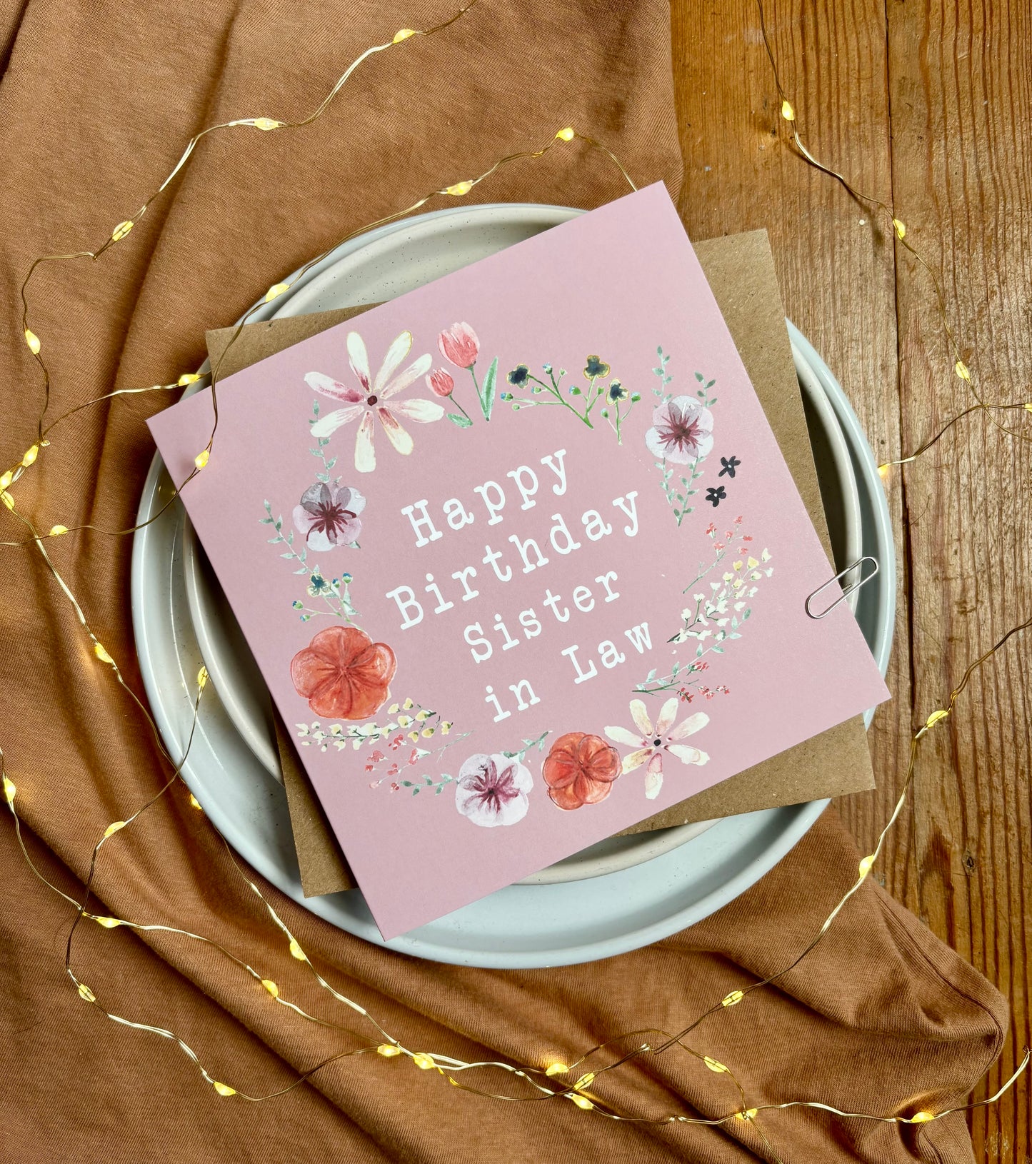 Sister-in-Law Birthday Card - Floral Wreath with Pressed Flowers