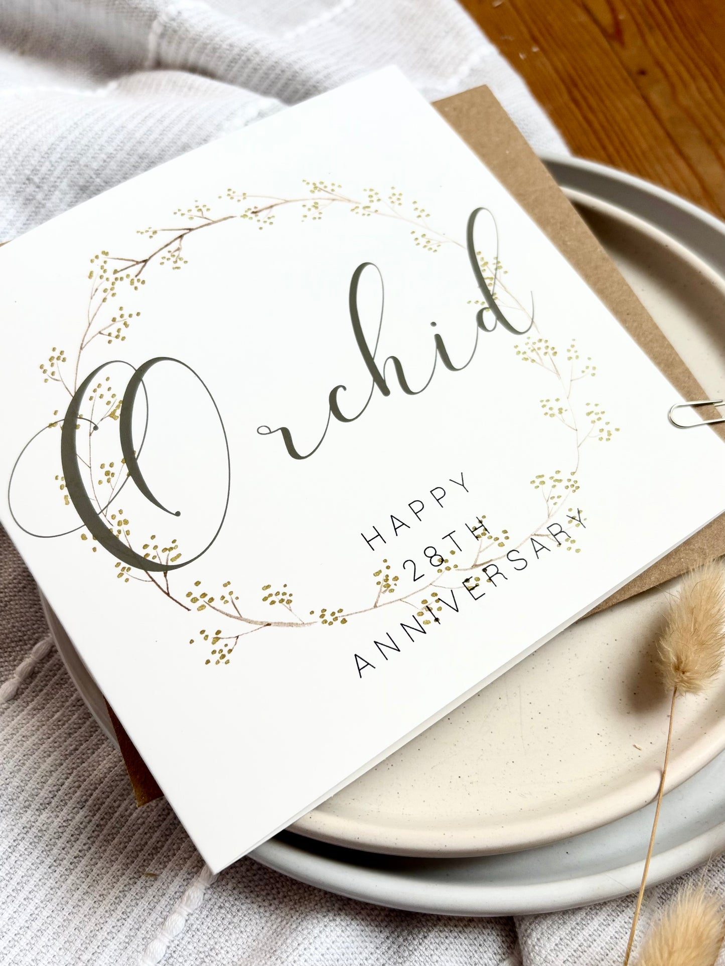 Wreath 28th Orchid Anniversary Card