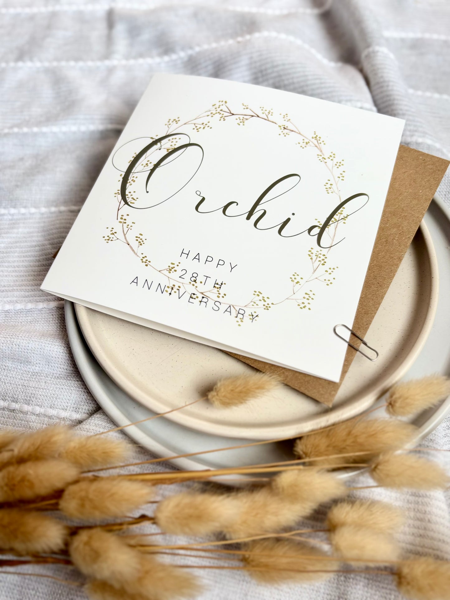 Wreath 28th Orchid Anniversary Card
