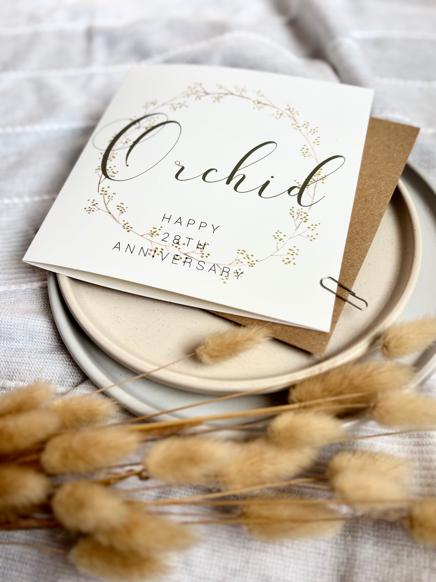 Wreath 28th Orchid Anniversary Card