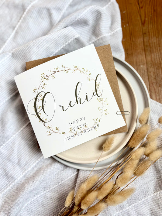 Wreath 28th Orchid Anniversary Card