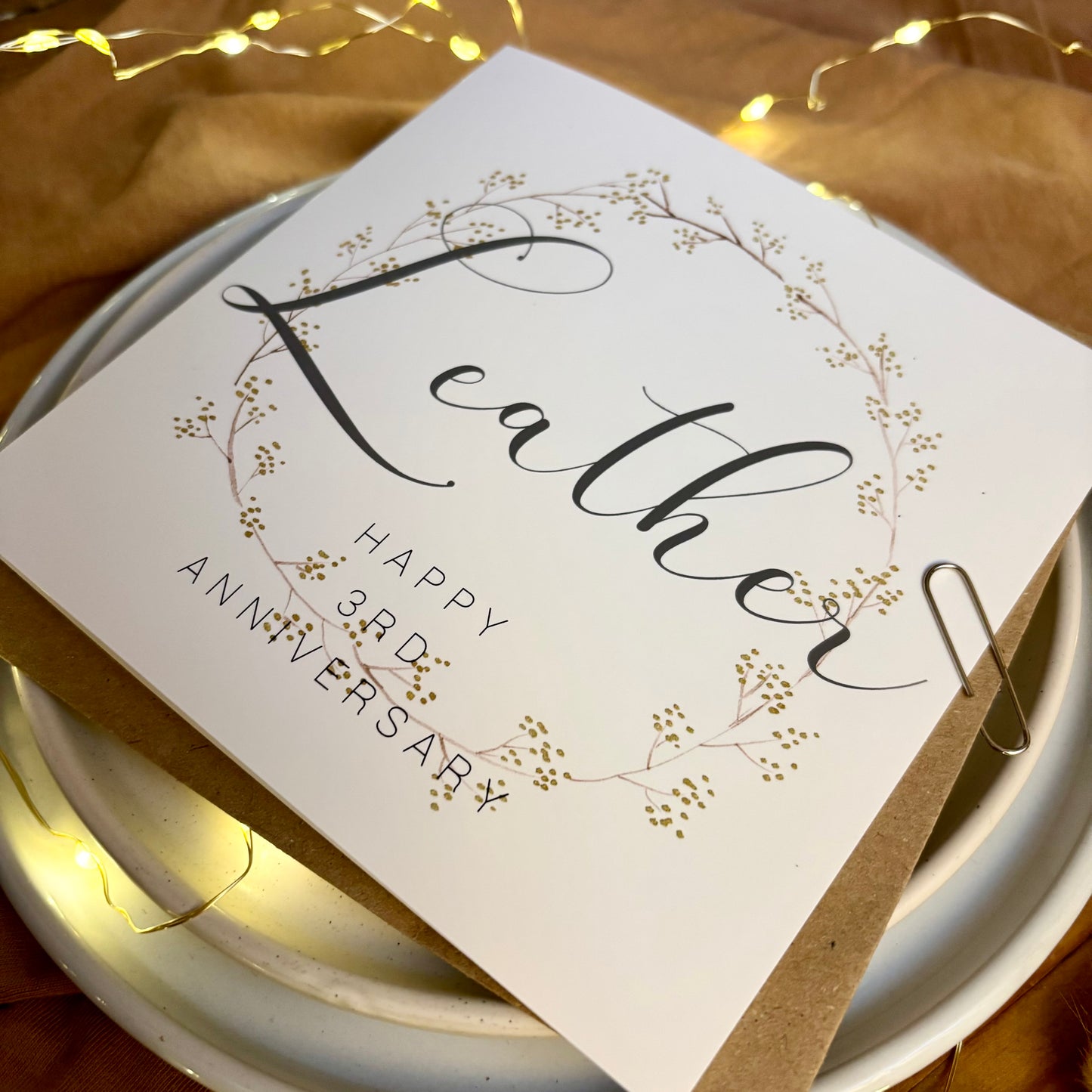 Wreath  3rd 'Leather' Anniversary Card