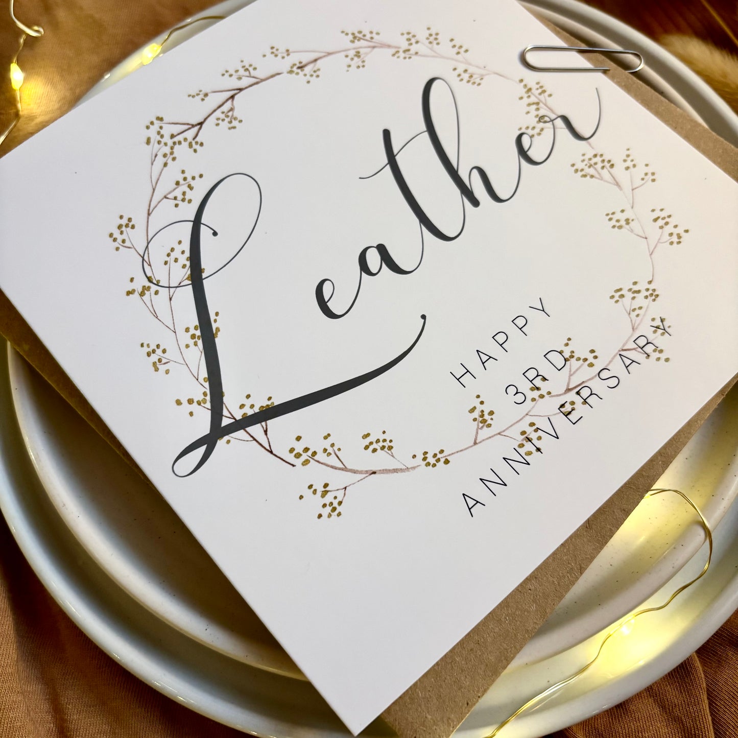 Wreath  3rd 'Leather' Anniversary Card