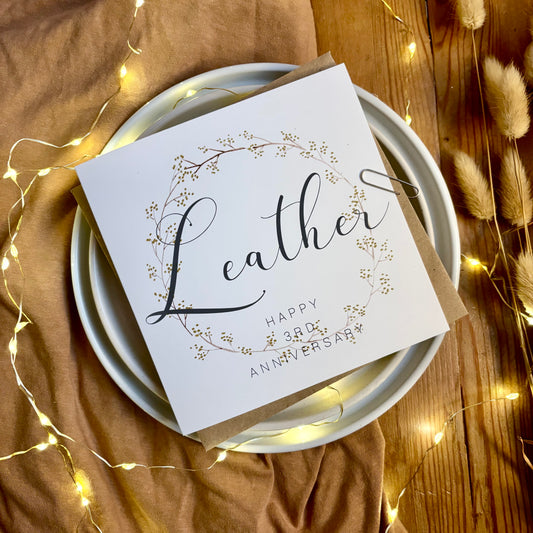 Wreath  3rd 'Leather' Anniversary Card