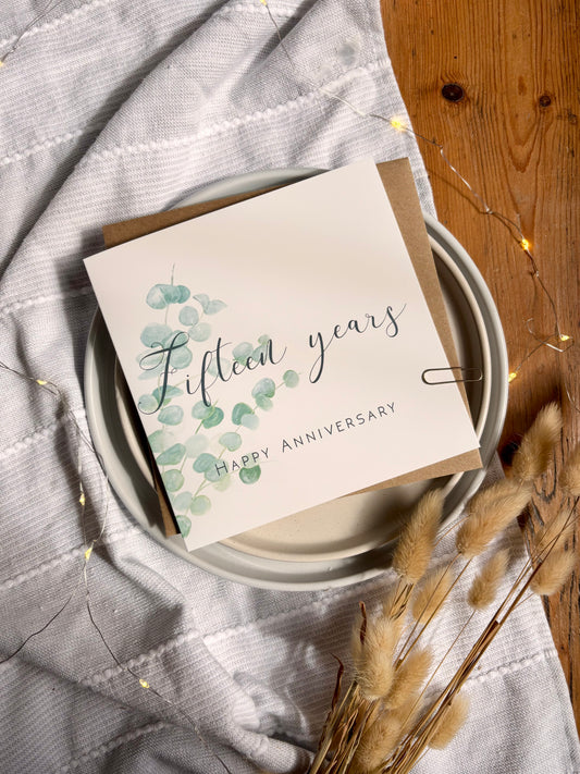 Eucalyptus 15th Crystal Anniversary Card