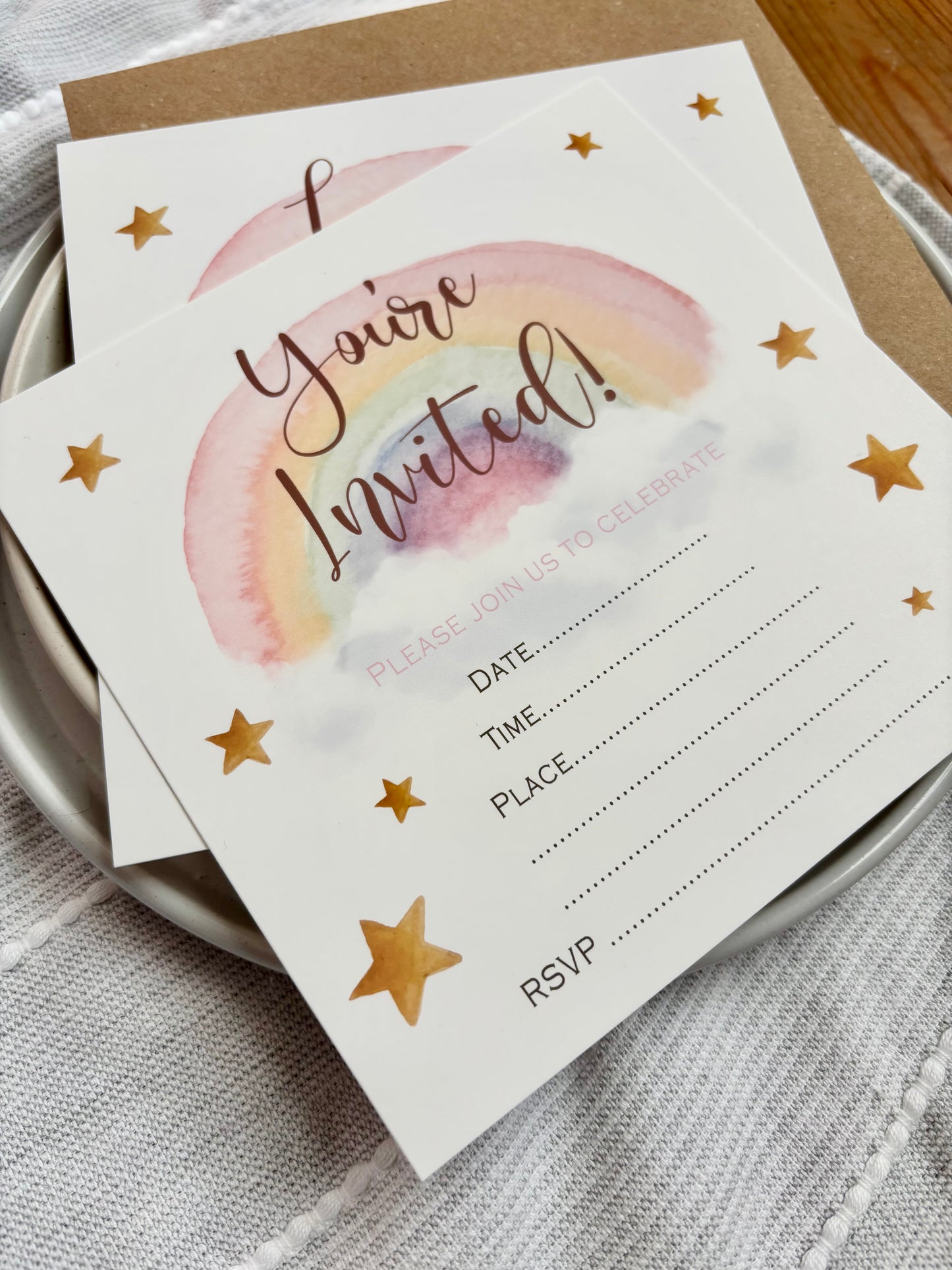 Personalised Rainbow Birthday Invitations - Pack of Invites