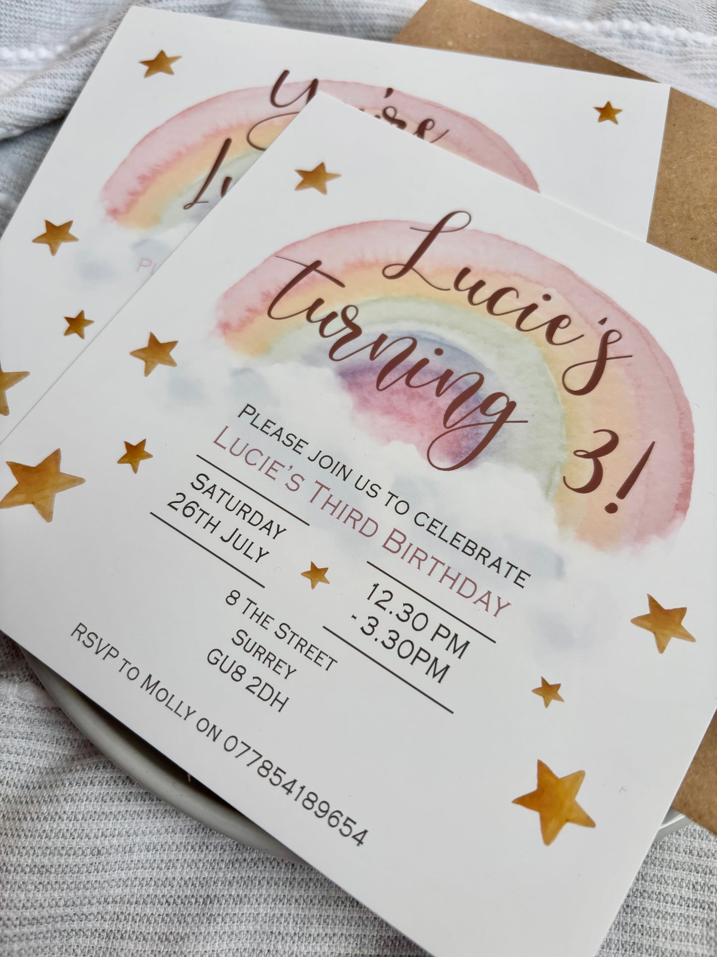 Personalised Rainbow Birthday Invitations - Pack of Invites
