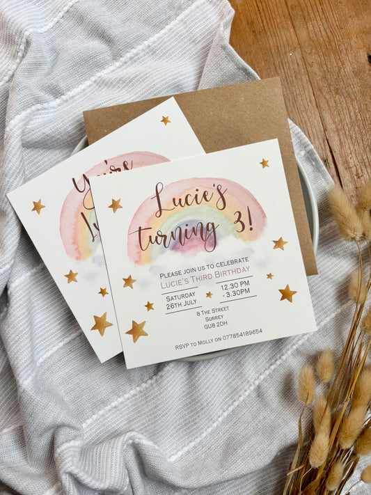 Personalised Rainbow Birthday Invitations - Pack of Invites