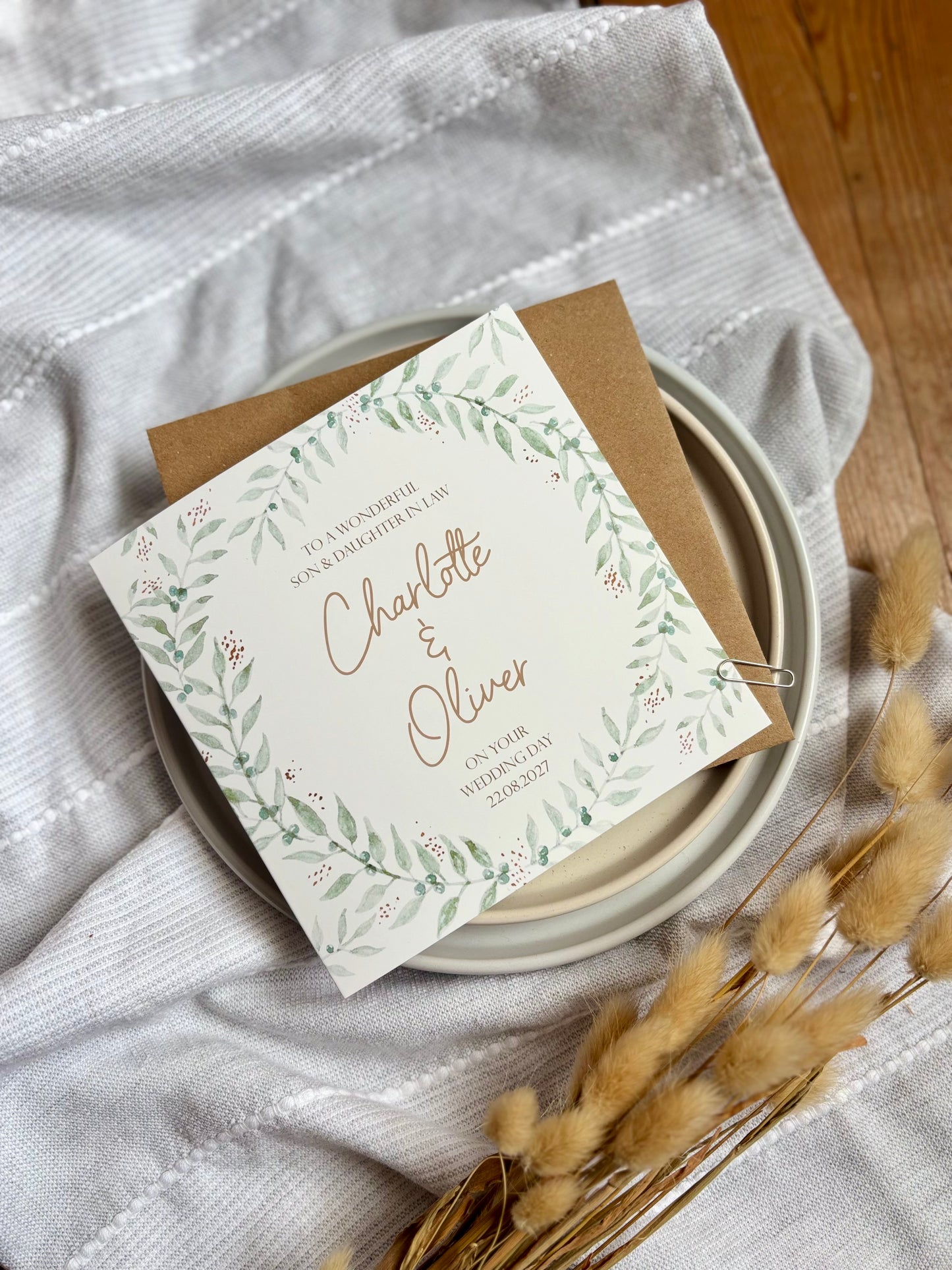 Personalised Wedding Day Card - Botanical Wreath Design