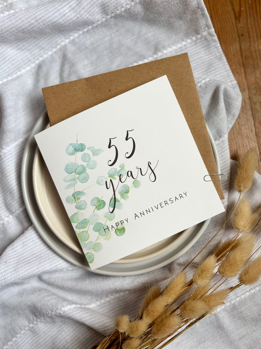 Eucalyptus 55th Anniversary Card with option to personalise