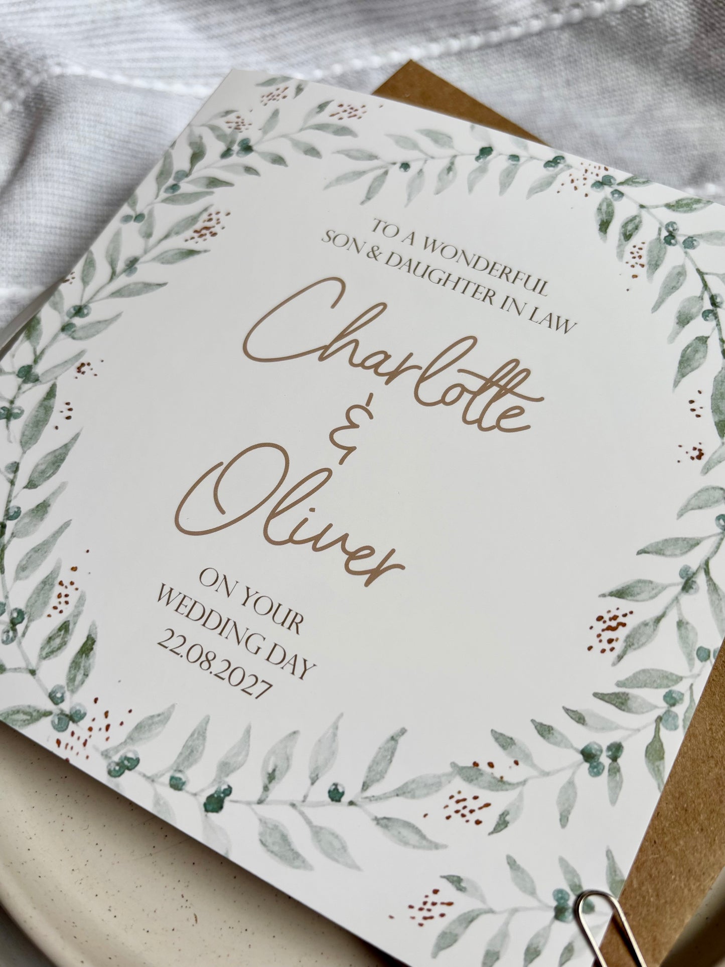Personalised Wedding Day Card - Botanical Wreath Design