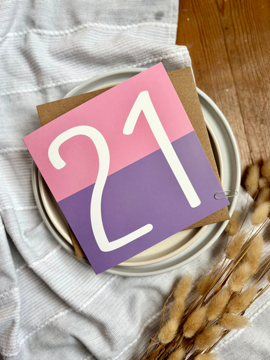 Custom Age Birthday Card: Pink & Purple