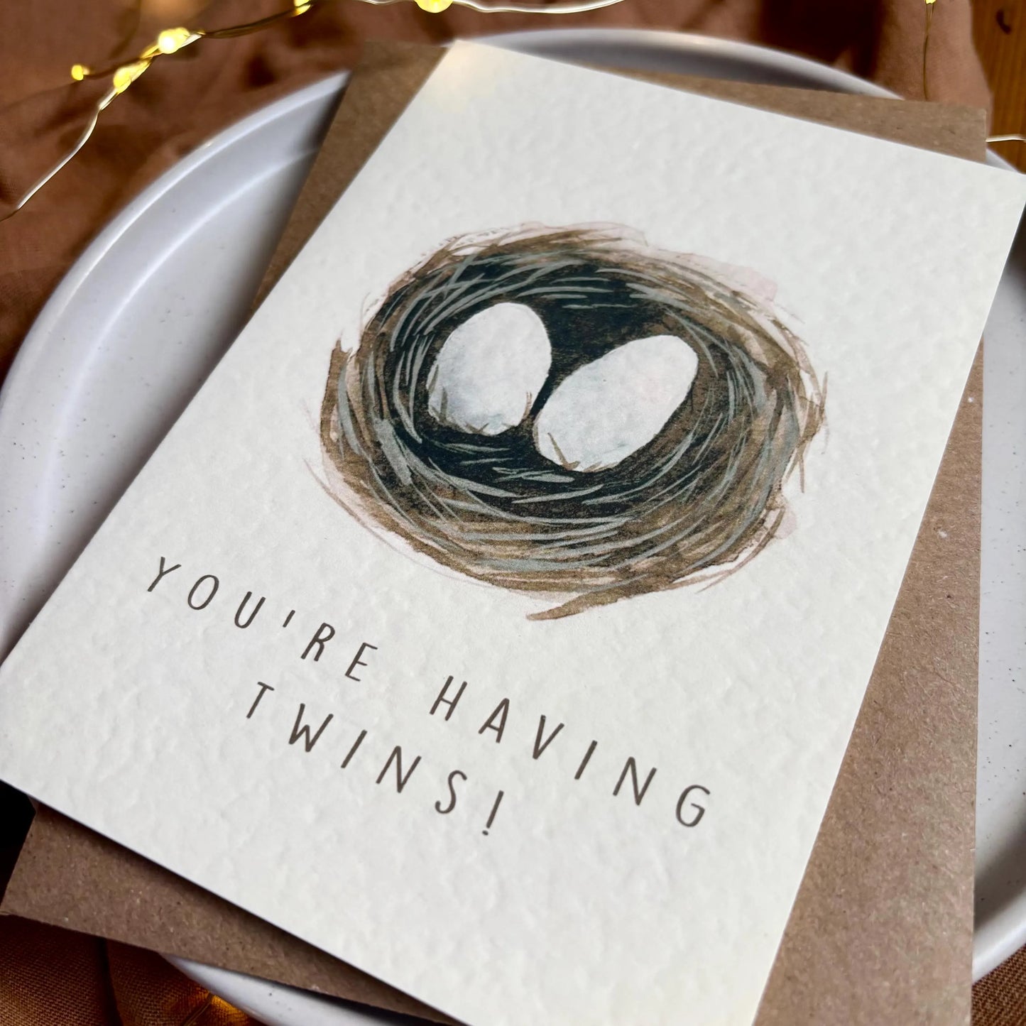 New Twin Baby Card with Nest and Egg Design