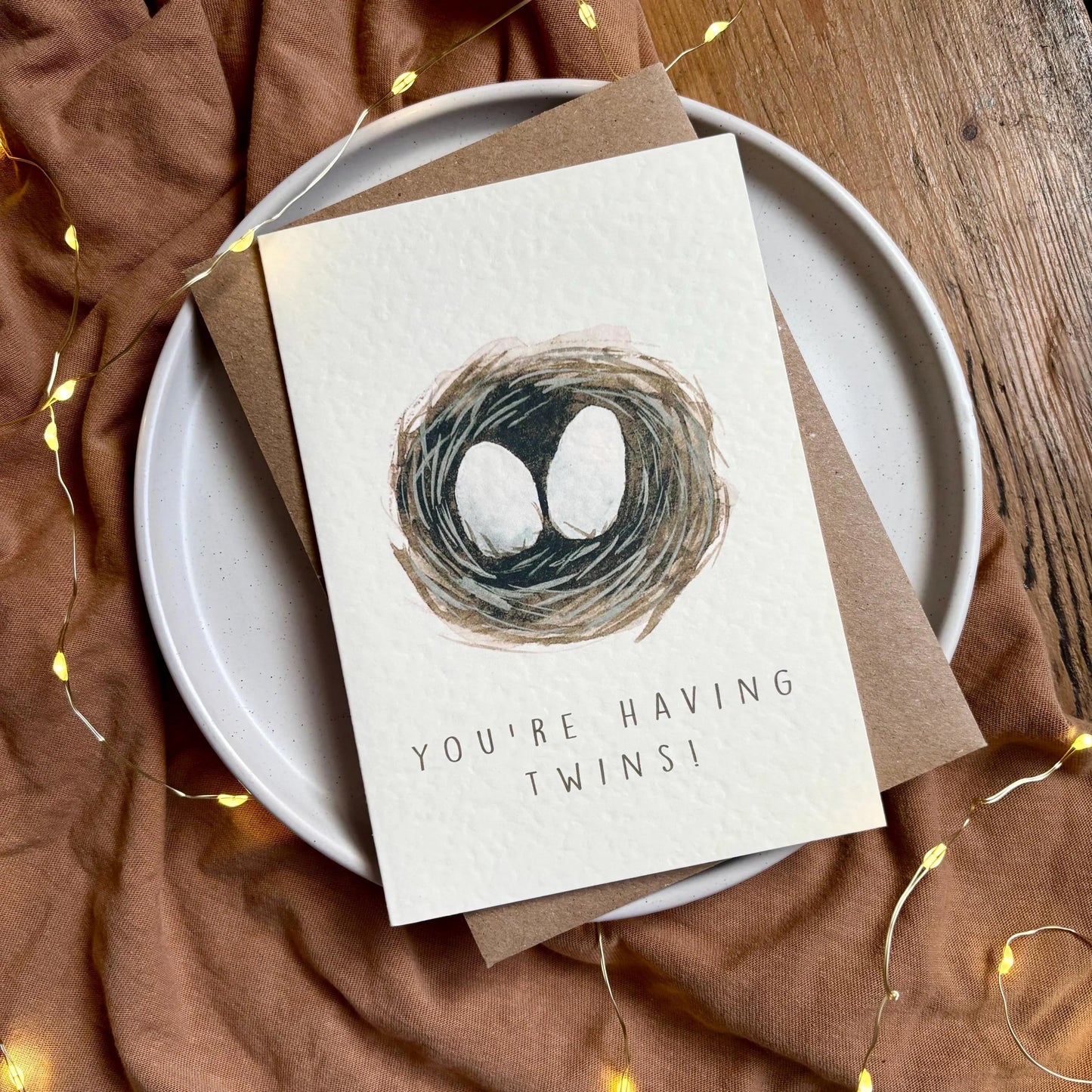 New Twin Baby Card with Nest and Egg Design