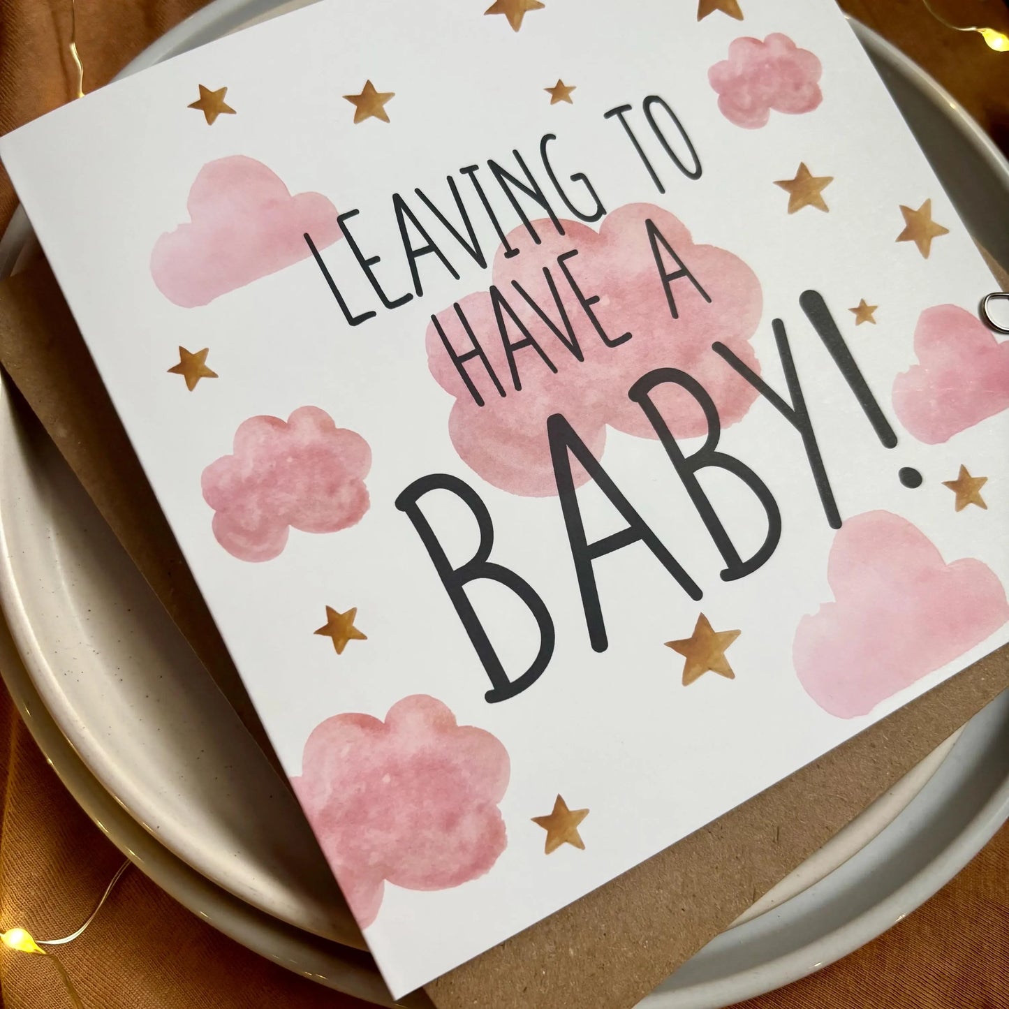 Leaving To Have A Baby Card - Pink Clouds