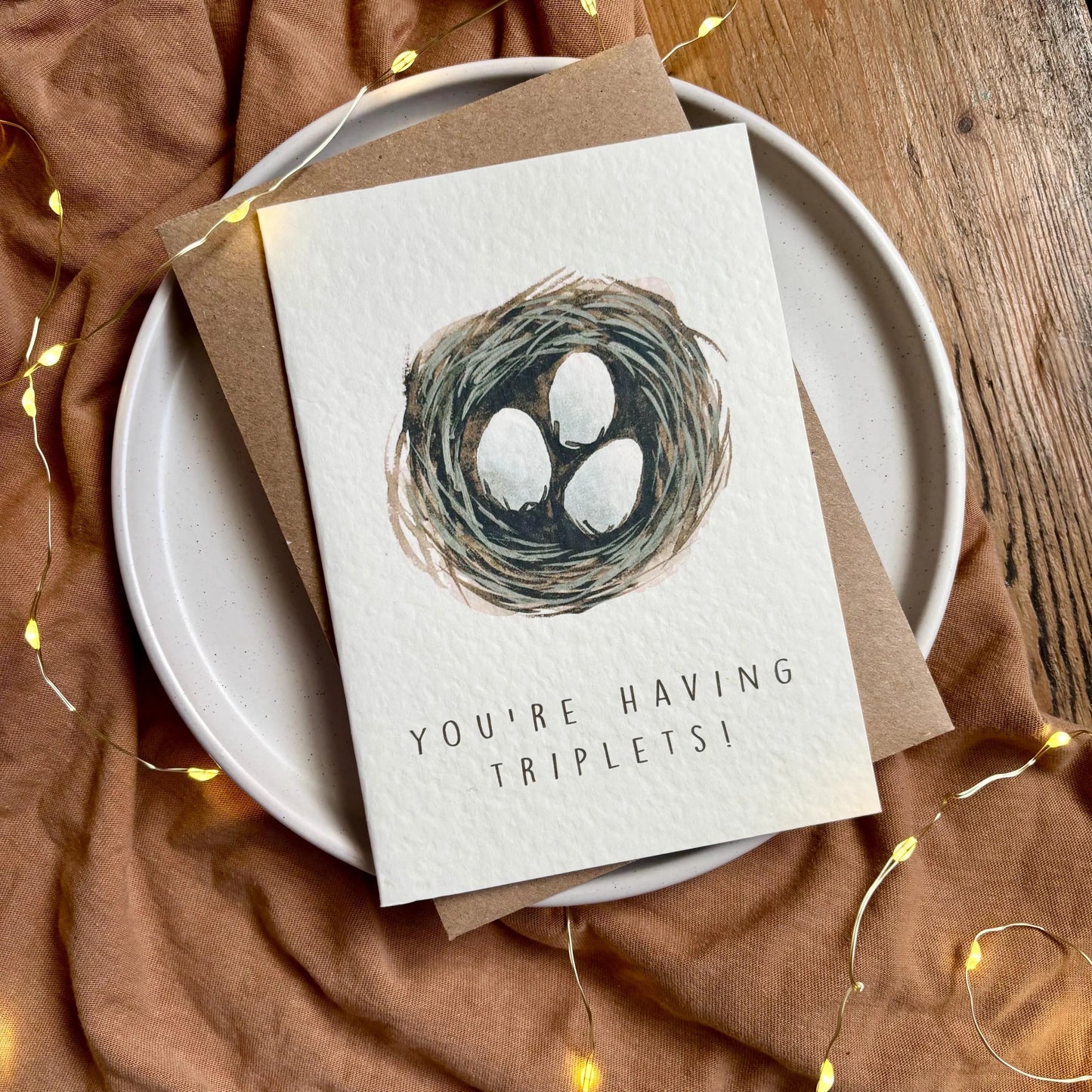 New Triplet Baby Card with Nest and Egg Design