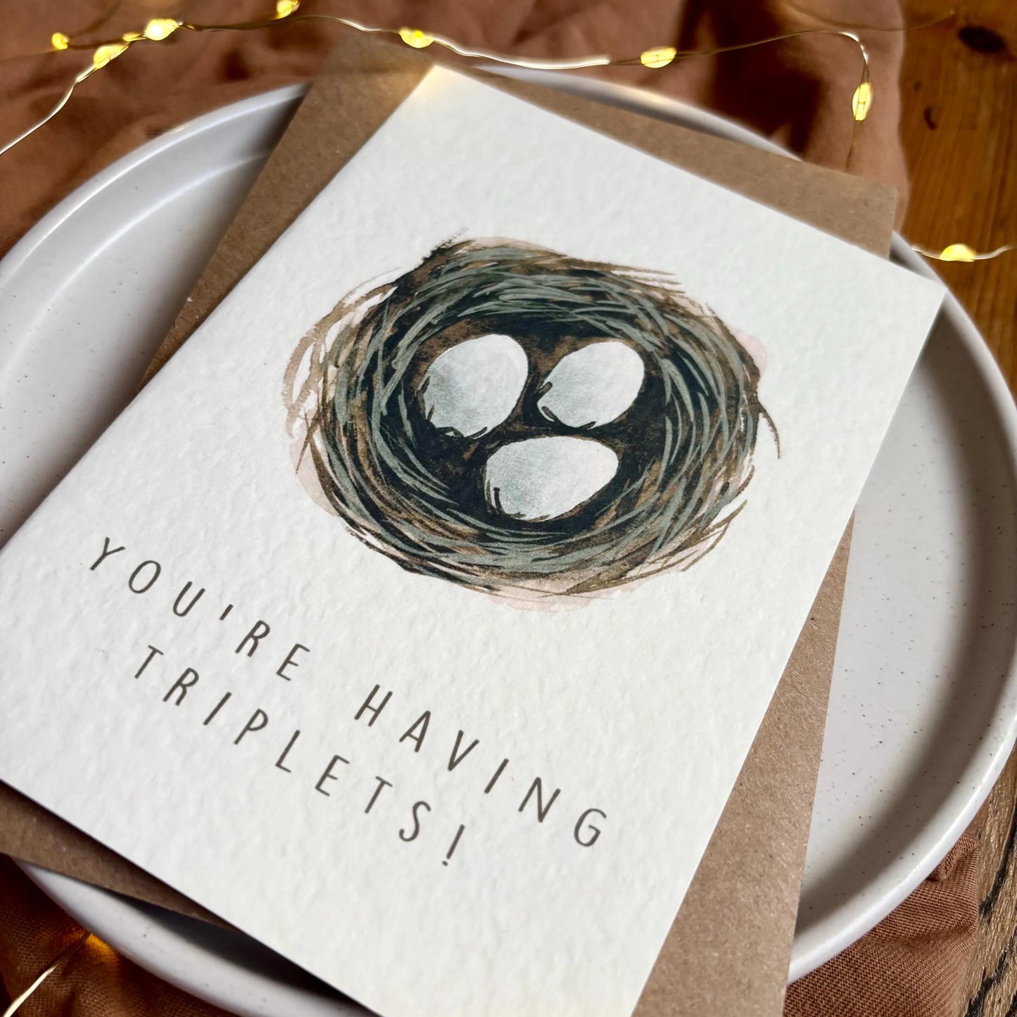 New Triplet Baby Card with Nest and Egg Design
