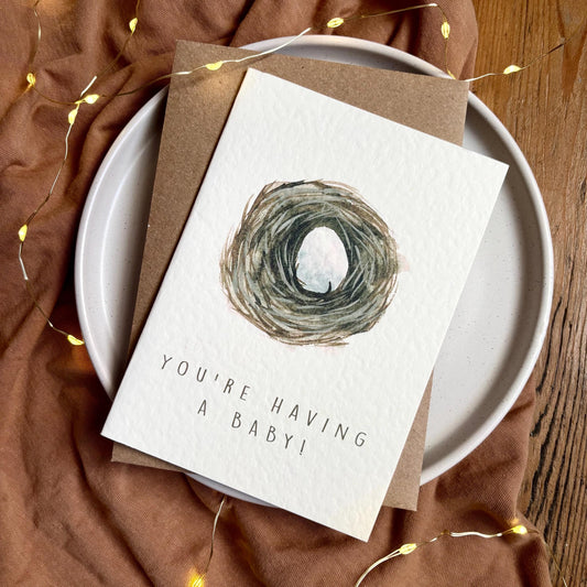 New Baby Card with Nest and Egg Design