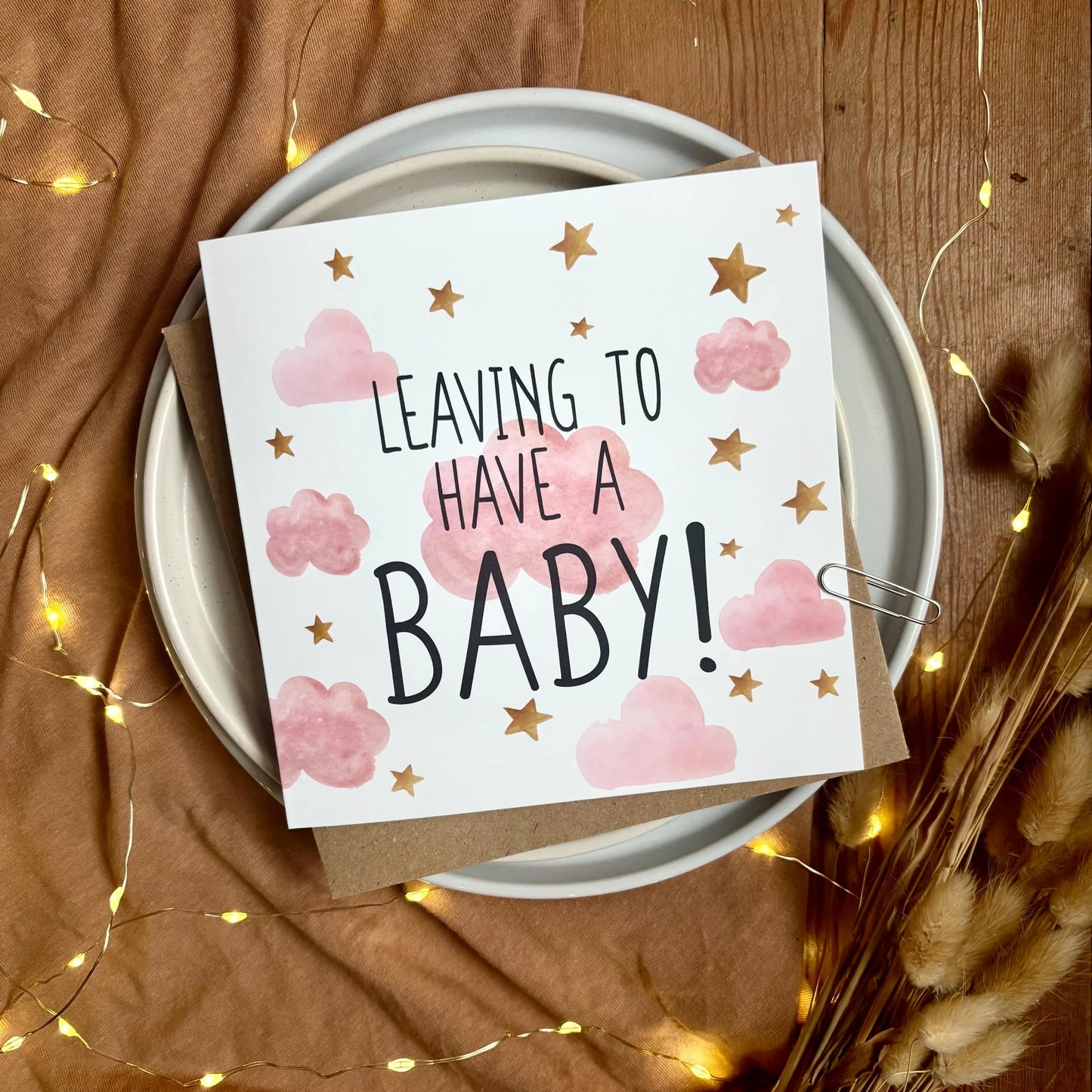 Leaving To Have A Baby Card - Pink Clouds