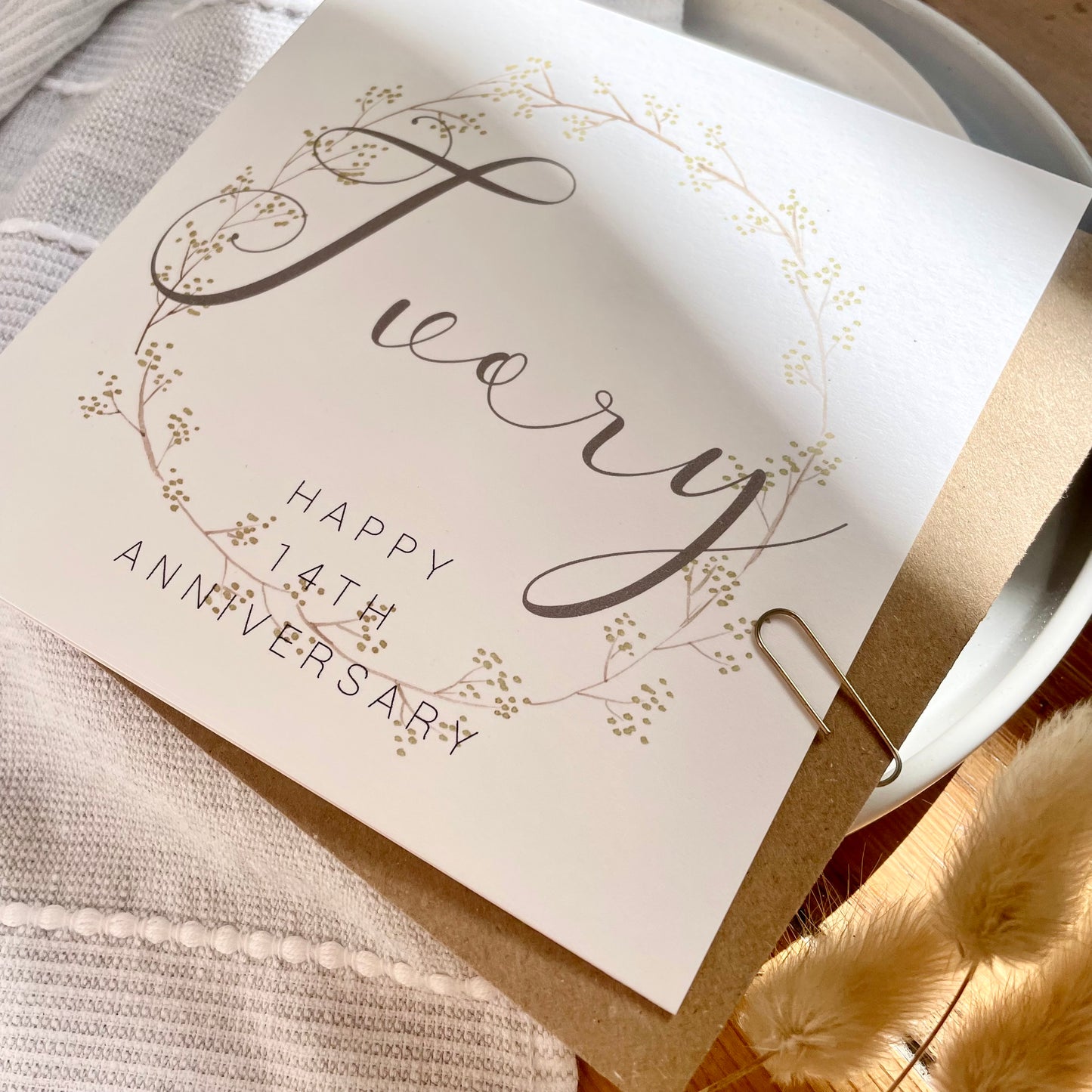 Wreath 14th 'Ivory' Anniversary Card
