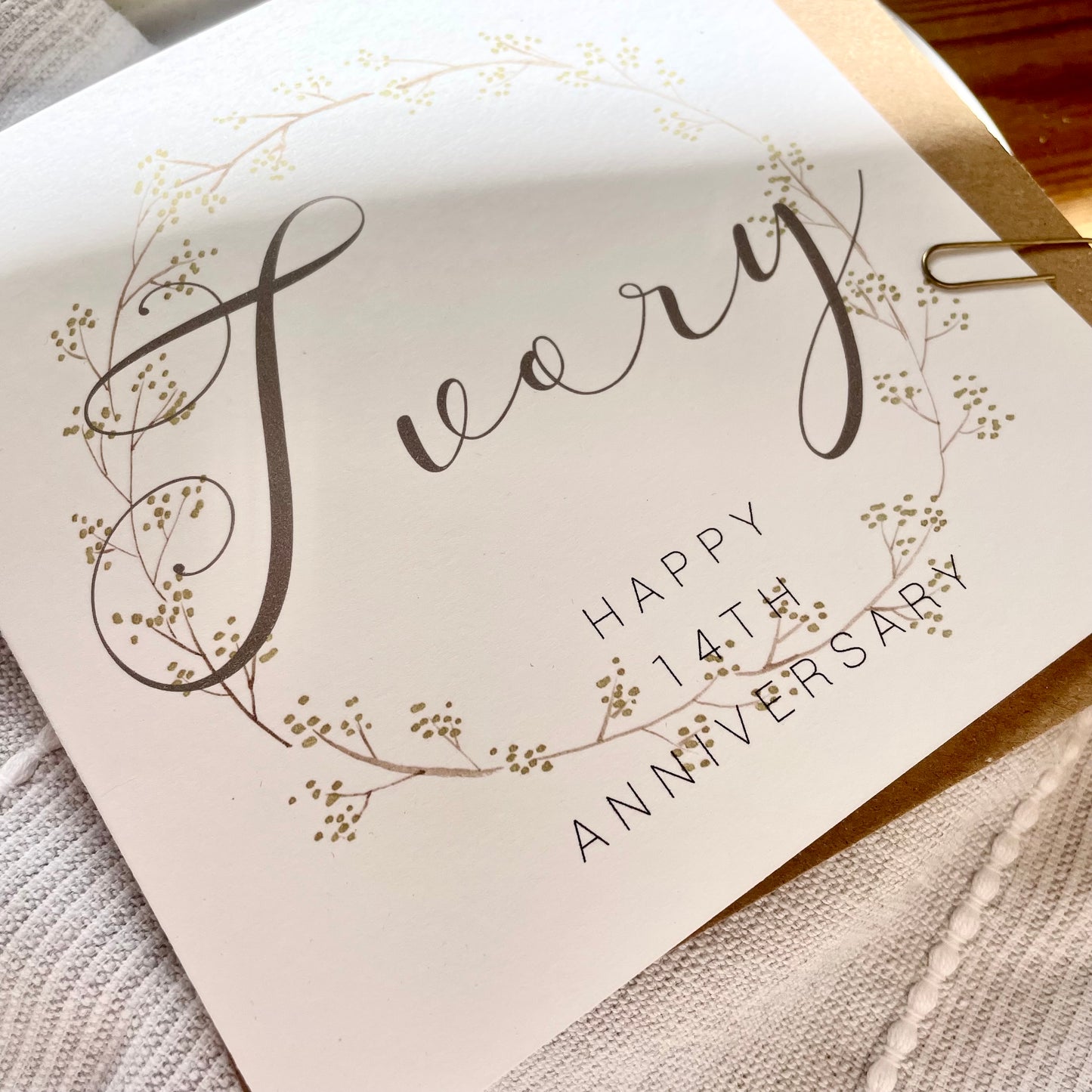 Wreath 14th 'Ivory' Anniversary Card