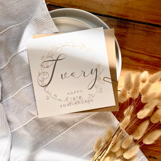 Wreath 14th 'Ivory' Anniversary Card