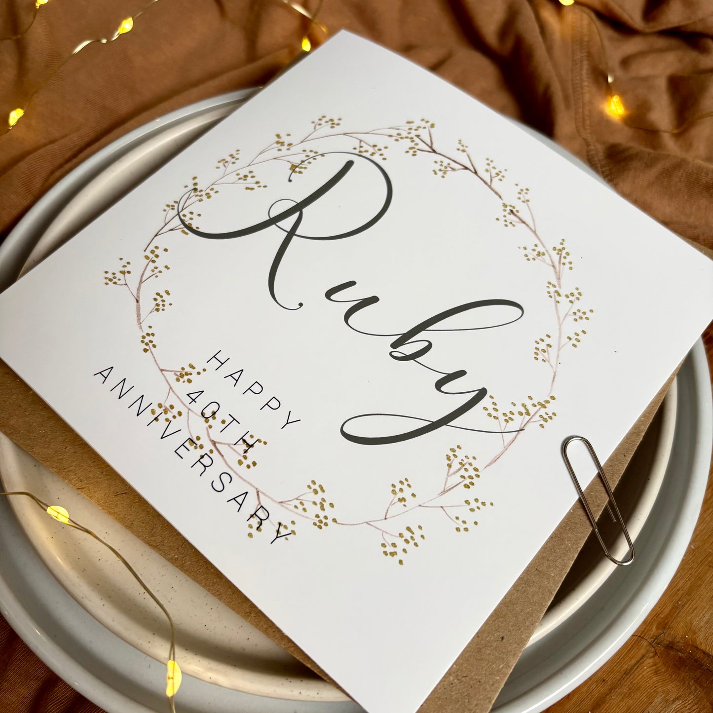 Wreath 40th 'Ruby' Anniversary Card