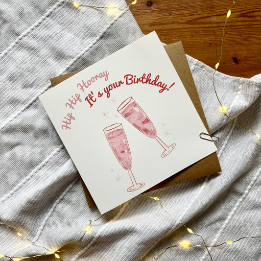 Prosecco Birthday Card - Hip Hip Hooray