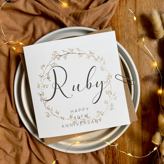 Wreath 40th 'Ruby' Anniversary Card