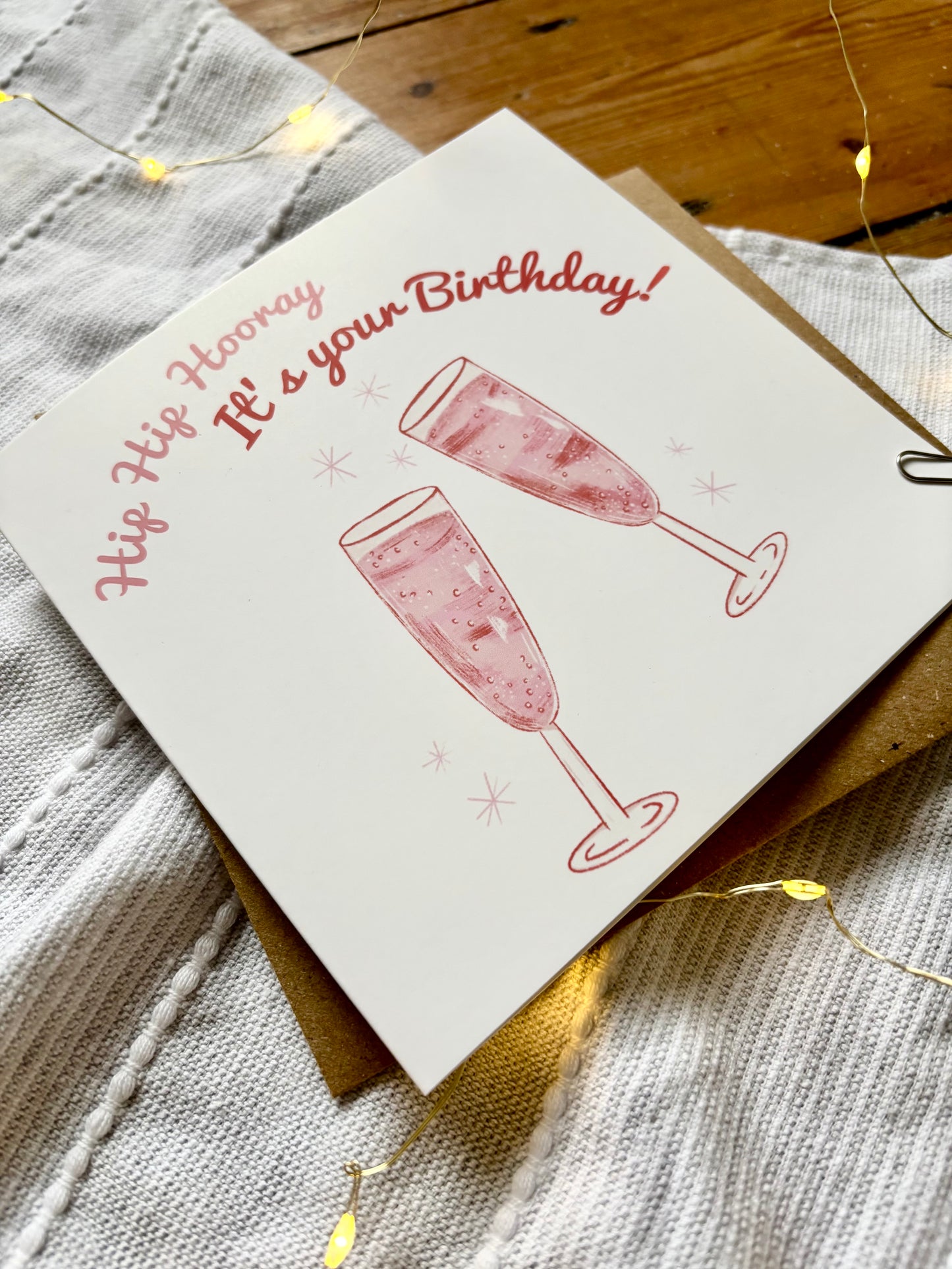 Prosecco Birthday Card - Hip Hip Hooray