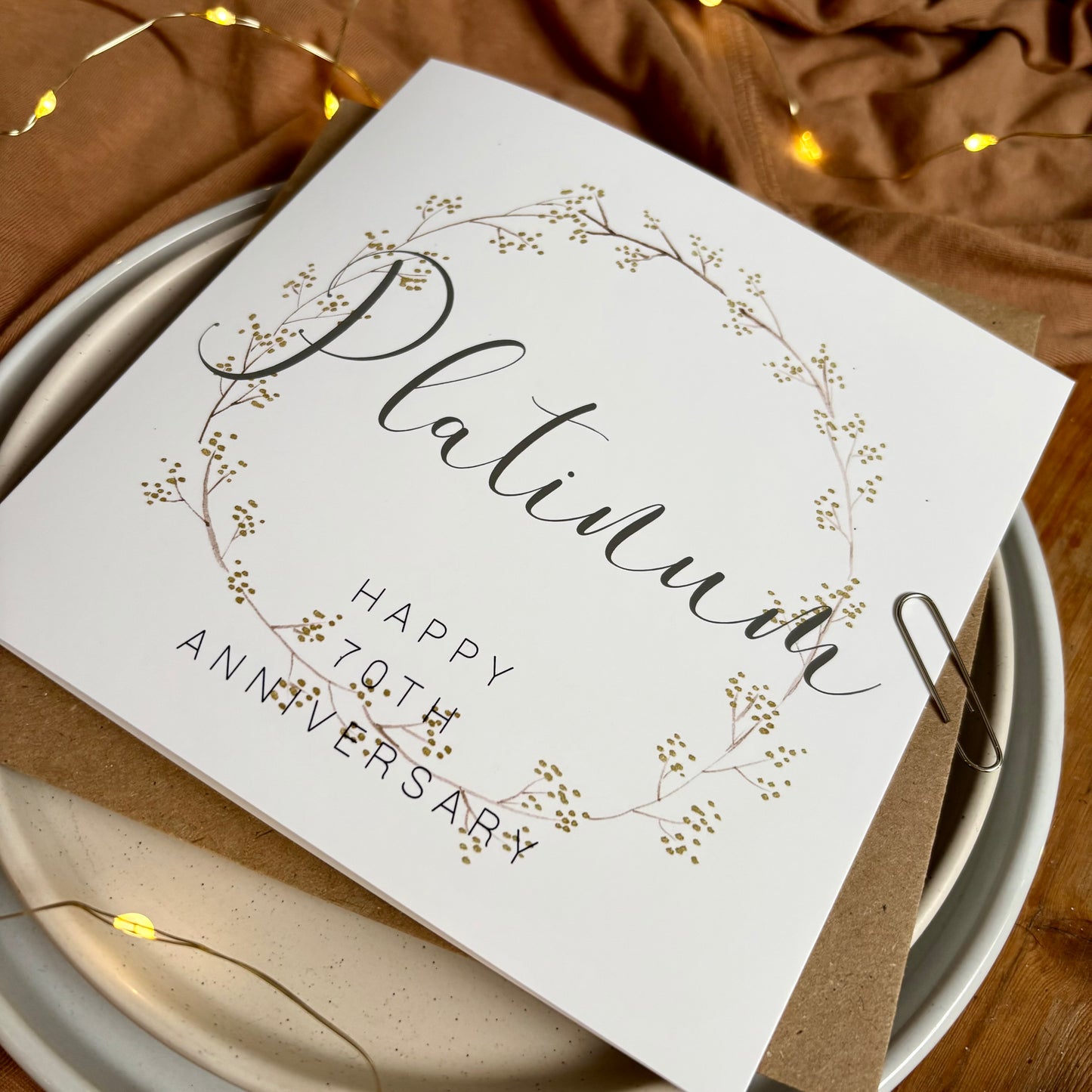 Wreath 70th 'Platinum' Anniversary Card