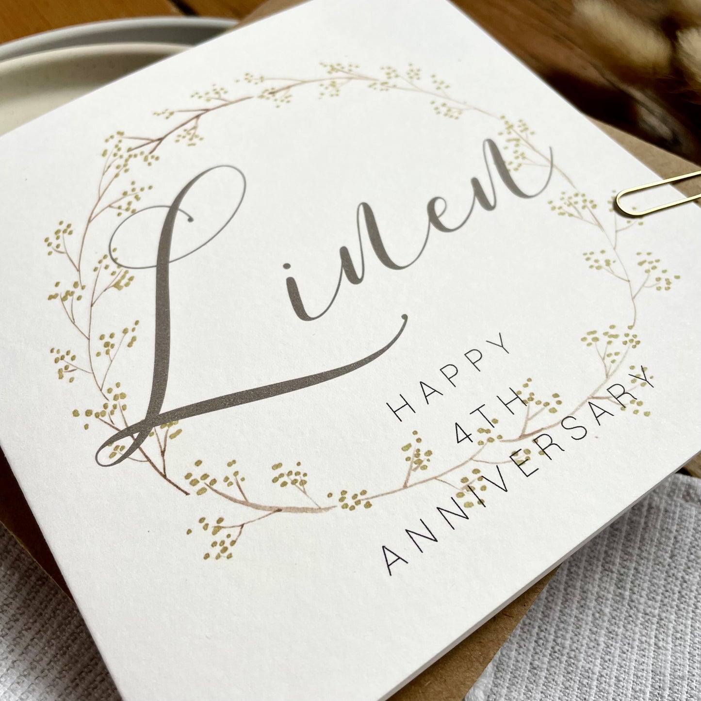 Wreath 4th Linen Anniversary Card