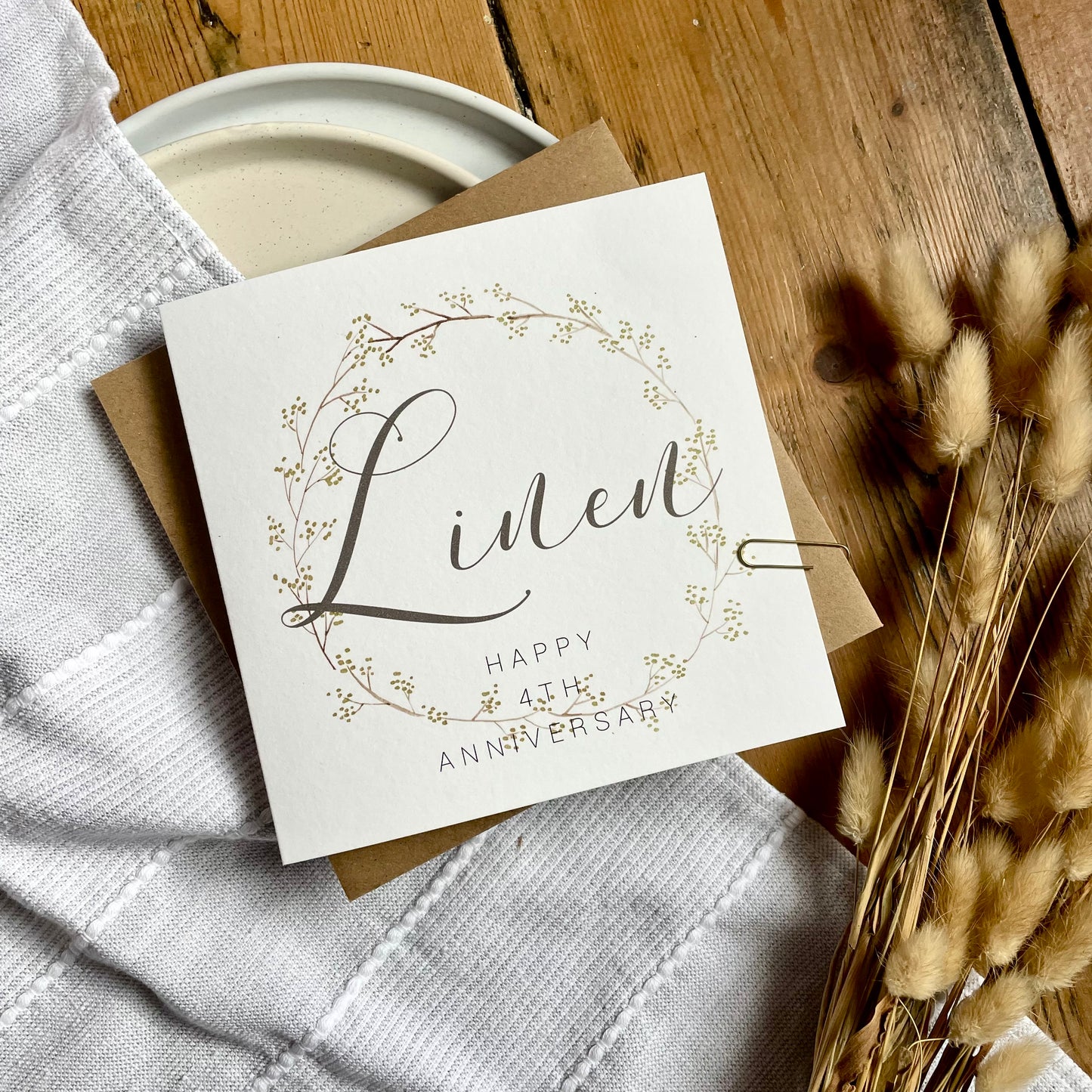 Wreath 4th Linen Anniversary Card